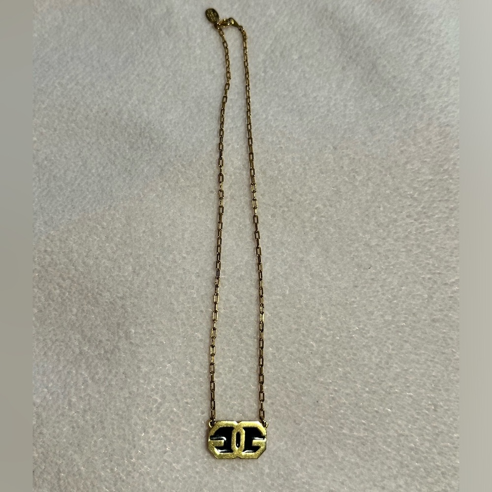 Vintage Givenchy 1977 Pendant Necklace Double G Gold/Black Choker Necklace - Picture 2 of 8